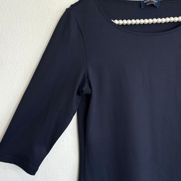 Saint James Breton Basic Knit Top Womens 10 Nautical Blue Preppy France Minimal - Picture 6 of 11